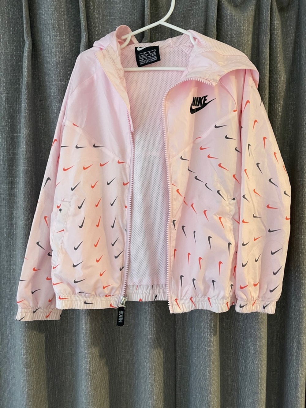Nike Kids Light Pink Hooded Windbreaker with Multicolor Swoosh